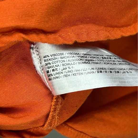 Mango Oversized Orange Linen Blend Short Sleeve Button-Up Shirt Size 2 - Picture 10 of 12